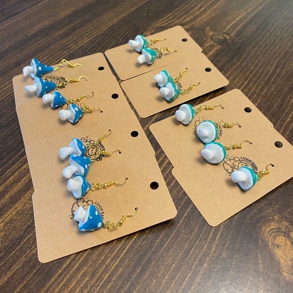 Handmade Cottagecore Mushroom Earrings in Green - Seafoam - Cute Dangle Style - Picture 2 of 5